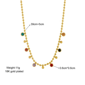 18K gold plated necklace with colorful round cubic zirconia charms and adjustable chain