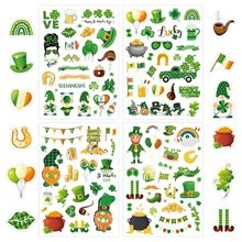 Detailed sheet showing Saint Patrick's Day clover and leprechaun stickers for scrapbooks