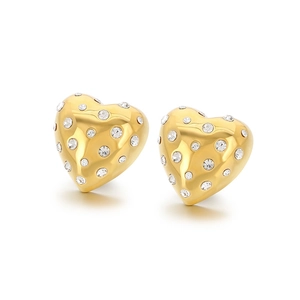 Élégantes boucles d'oreilles cœur plaquées or 18K avec strass scintillants pour femme