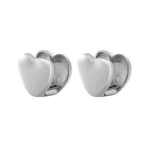 Minimalist double-sided heart-shaped hoop earrings with polished stainless steel finish