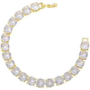 Macro shot of 6-10mm cubic zirconia tennis bracelet with gold plating and secure fold clasp