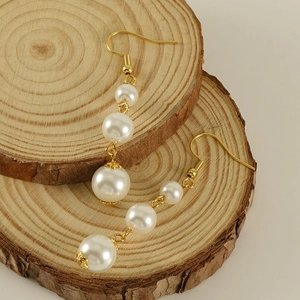 French style 18k gold stainless steel earrings with triple gradient white pearls