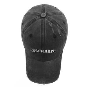Vintage washed cotton baseball cap in dark grey with Fragrance embroidery and distressed detail