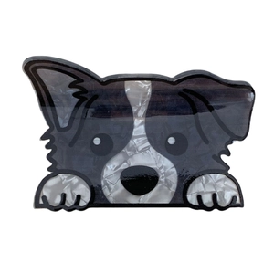 Border Collie acrylic hair claw clip in classic black and white pearlescent finish
