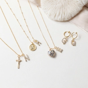 14K gold plated necklaces and earrings set with micro-paved zircon letter charms
