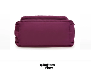Detail shot showing the reinforced bottom stitching of a durable purple oxford tote bag