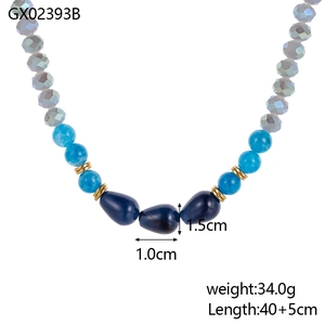 Detail showing dimensions of blue natural stone bohemian necklace with 40+5cm length