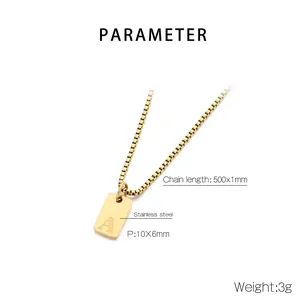 Product parameters of gold stainless steel rectangular necklace with letter A pendant