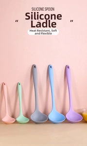 5-piece set of macaron-colored food-grade silicone soup ladles with storage hanging holes