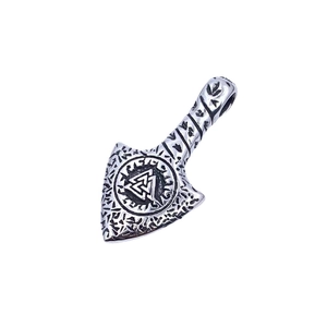Nordic Viking Valknut pendant necklace in antique silver finish with Celtic axe design