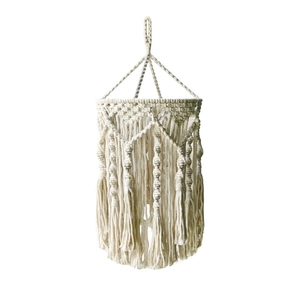 Bohemian handmade cotton woven lampshade with geometric patterns and long tassels decor