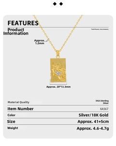 Detailed view of S925 sterling silver rectangular pendant with lava texture and zircon stones
