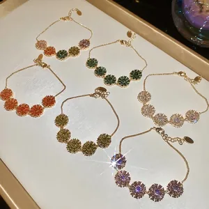 Elegant 18k gold plated flower bracelet with colorful sparkling zircon sunflower charms