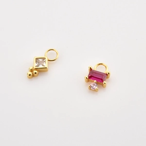 S925 sterling silver gold earrings with colorful zircon diamond pendants in white background