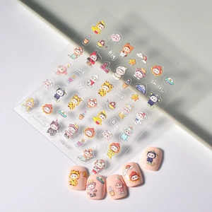 Stickers à ongles 3D en relief avec motifs de dessins animés et arc-en-ciel pour nail art
