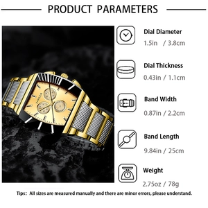 Detailed product parameters of bicolor stainless steel watch with case size specifications