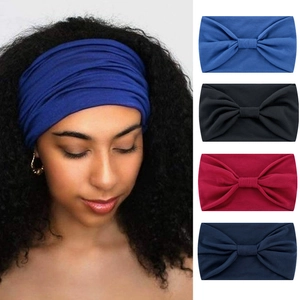 Elastic wide yoga headband for women in blue, black, red, and navy blue solid colors