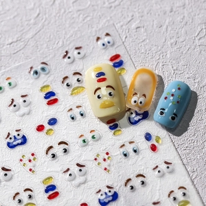 3D embossed cartoon eye expression nail art stickers with colorful jelly patterns