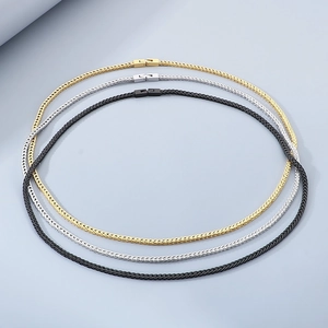 Minimalist stainless steel wheat chain necklaces in gold, silver and black finishes