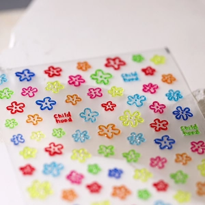 3D Embossed Nail Art Stickers Colorful Flower Childhood Design Self Adhesive DIY Manicure Decals Decoration