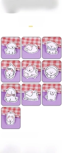Detail of cute white puppy acrylic brooches in various hand-drawn cartoon designs