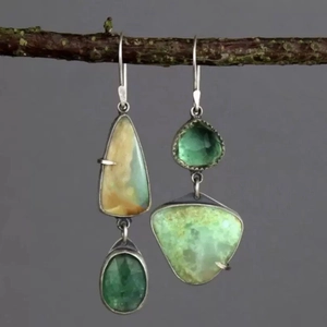 Boucles Oreilles Pendantes Asymétriques Alliage Vintage Avec Pierre Et Künstliche Perle Style Bohème Géométrique Fait Main Bijoux