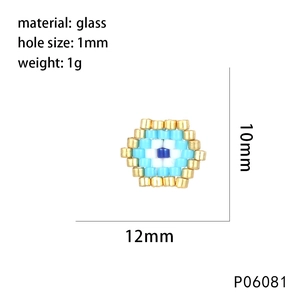 Detailed view of hexagonal evil eye glass bead with 12mm size and 1mm hole measurement