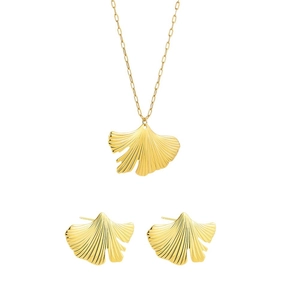 Elegant 18K gold plated ginkgo leaf necklace and earrings jewelry set for women