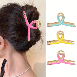 Creative Pencil Shape Hair Claw Clip Metal Alloy Colorful Paint Back To School Teacher Gift Cute Accessories For Women