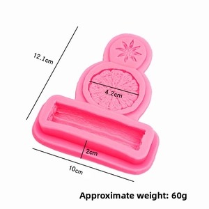 Detail showing dimensions of pink silicone mold for star anise and lemon slice shapes