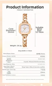 Spécifications détaillées de taille pour montre à quartz carrée pour femme avec dimensions