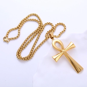 Polished gold Ankh cross pendant with box chain made of durable stainless steel