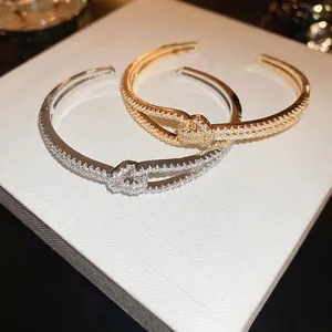Zirkoon Geometrische Kruis Open Armband Koperen Manchet Armband Voor Vrouwen Luxe Mode Sieraden Accessoire