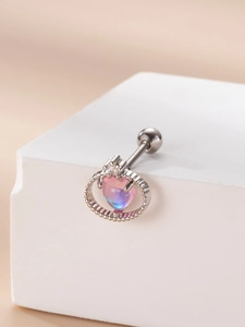 Bauchpiercing aus Edelstahl mit Herz-Mondstein und schillernden Perlen-Details