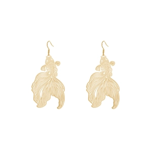 Retro hollow goldfish earrings in gold finish with elegant dangling double-sided design
