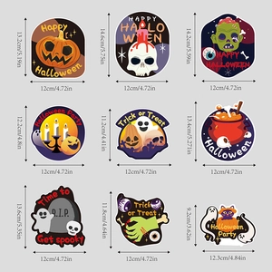 Gedetailleerde afmetingen voor Halloween-kartonnen decoraties met feestelijke motieven