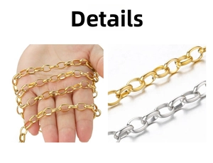 Detail of 18k gold and silver stainless steel wide curved chains for DIY jewelry making