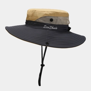 Outdoor Sun Hat Wide Brim Breathable Mesh Quick Dry Bucket Hat With Adjustable Windproof Rope For Hiking Fishing Unisex