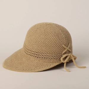 Cappello Da Sole In Maglia Cotone Poliestere Donna Traspirante Tesa Larga Con Fiocco Estate Spiaggia Viaggio Berretto Visera