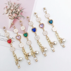 Heart Crystal Enamel Flower Faux Artificial Pearl Alloy Chain Phone Case Decoration Strap Bracelet For DIY Case Accessory