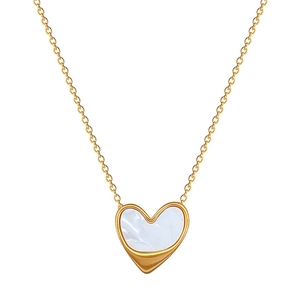 Minimalist gold titanium steel necklace with elegant heart shell pendant on white background