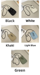 Detailed grid view showing drawstring shoulder bags in five colors with woven straps