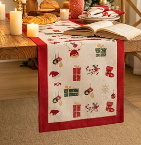Festlicher Tischläufer mit Rentier-Motiven und hochwertiger roter Umrandung für Weihnachten