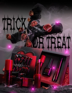 Halloween-Make-up-Set mit schwarz-roten Kunstnägeln und mattem Lippenstift im Gothic-Stil