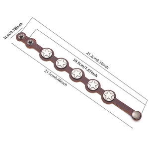 Vintage brown leather bracelet with star rivets and snap closure including dimensions