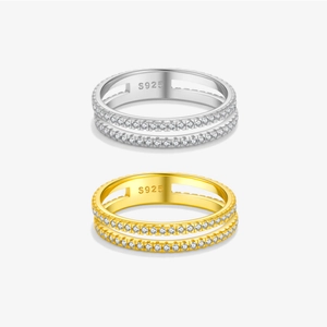 Double Layer Pave Zircon Ring 925 Sterling Silver Elegant Geometric Jewelry For Women Korean Style Shiny Gift