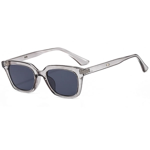 Stylish transparent grey square frame sunglasses with dark grey lenses for men and women