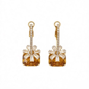 18k gold plated flower square earrings with sparkling zircon gemstones for women