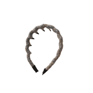 Fashionable wave knitted headband for women in grey-brown acrylic yarn with non-slip teeth