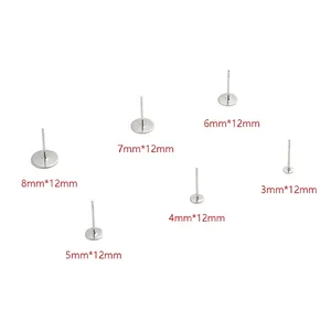 Flat head stainless steel stud earring posts in assorted sizes for DIY jewelry making
